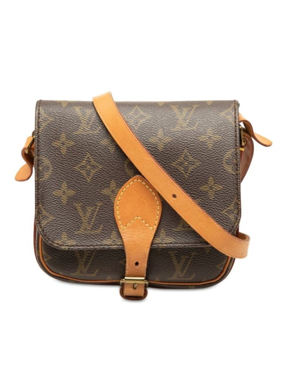 Louis Vuitton Monogram Mini Cartouchiere Crossbody Shoulder Bag Brown Leather